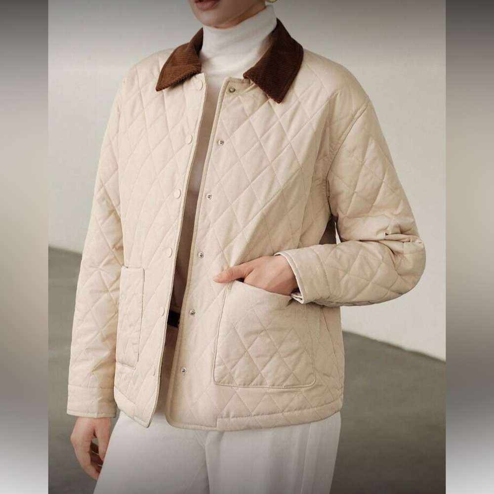 Women's Quilted Jacket with Brown Collar - Picture 3 of 8
